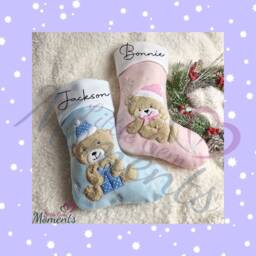 Personalised Teddy Bear Christmas Stocking. Baby's First Baby Pink Girl Xmas Gifts For Kids - thumbnail 2