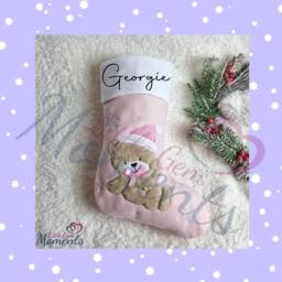 Personalised Teddy Bear Christmas Stocking. Baby's First Baby Pink Girl Xmas Gifts For Kids