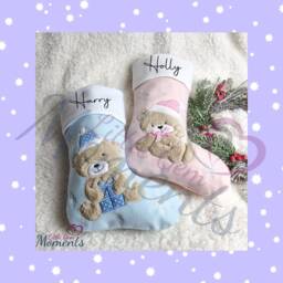 Personalised Teddy Bear Christmas Stocking. Baby's First Baby Pink Girl Xmas Gifts For Kids - thumbnail 3