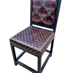Texas Longhorn Genuine Leather Dining Chair With Diamond Stitched Seat - Fpdc - thumbnail 3