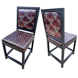 Texas Longhorn Genuine Leather Dining Chair With Diamond Stitched Seat - Fpdc - thumbnail 4