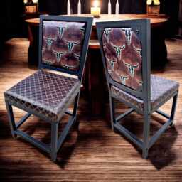 Texas Longhorn Genuine Leather Dining Chair With Diamond Stitched Seat - Fpdc - thumbnail 1