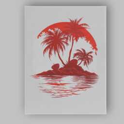 Tropical Palm Island Red Sunset Minimalist Coastal Illustration Canvas Wall Art Print Decor Picture Ready To Hang - thumbnail 1
