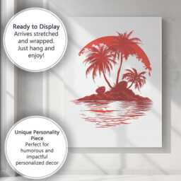 Tropical Palm Island Red Sunset Minimalist Coastal Illustration Canvas Wall Art Print Decor Picture Ready To Hang - thumbnail 3