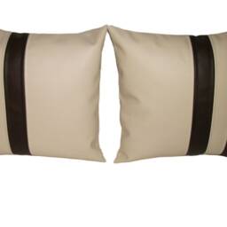"2 Cream & Brown Twin Stripe Faux Leather Cushions 16"" 18"" 20" - thumbnail 3