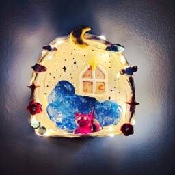 Nighty Night, Little Fly Shrine - Handmade Ceramic Wall Shelf, Candle Holder, Crystal Shelf. Pottery. Cloud Mushroom Fly Moon Window Bedtime - thumbnail 3