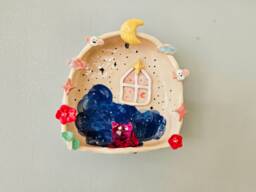 Nighty Night, Little Fly Shrine - Handmade Ceramic Wall Shelf, Candle Holder, Crystal Shelf. Pottery. Cloud Mushroom Fly Moon Window Bedtime