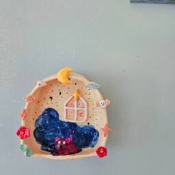 Nighty Night, Little Fly Shrine - Handmade Ceramic Wall Shelf, Candle Holder, Crystal Shelf. Pottery. Cloud Mushroom Fly Moon Window Bedtime - thumbnail 4