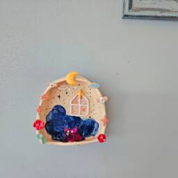 Nighty Night, Little Fly Shrine - Handmade Ceramic Wall Shelf, Candle Holder, Crystal Shelf. Pottery. Cloud Mushroom Fly Moon Window Bedtime - thumbnail 2