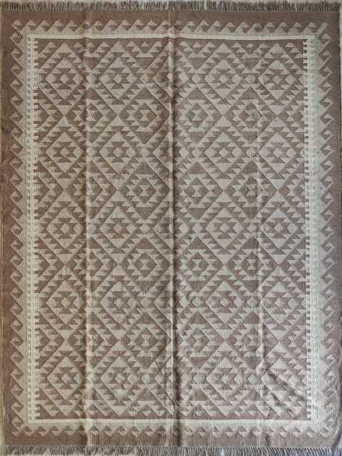 Bespoke Handwoven Wool Jute Flatweave Rug - Neutral Geometric Kilim Carpet For Living Room & Bedroom - image 1