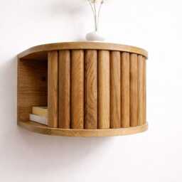 Solid Oak Floating Nightstand - Scandinavian Minimalist Bedside Table, Hidden Shelf - thumbnail 3