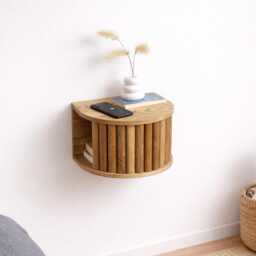 Solid Oak Floating Nightstand - Scandinavian Minimalist Bedside Table, Hidden Shelf - thumbnail 2