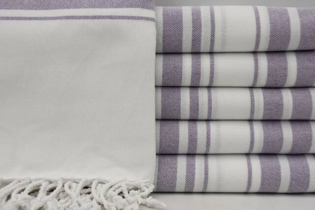 "Beach Towel, Purple Strped Towel, White Towel, Cotton Towel, Pool Towel, Sauna Towel, Spa Towel, Turkish Towel, 40""x68" - image 1