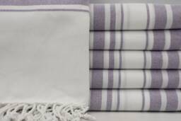 "Beach Towel, Purple Strped Towel, White Towel, Cotton Towel, Pool Towel, Sauna Towel, Spa Towel, Turkish Towel, 40""x68" - thumbnail 1