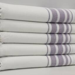 "Beach Towel, Purple Strped Towel, White Towel, Cotton Towel, Pool Towel, Sauna Towel, Spa Towel, Turkish Towel, 40""x68" - thumbnail 3