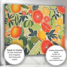 Tropical Citrus & Grapefruit Botanical Garden Pattern Canvas Wall Art Print Decor Picture Ready To Hang - thumbnail 3