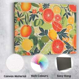 Tropical Citrus & Grapefruit Botanical Garden Pattern Canvas Wall Art Print Decor Picture Ready To Hang - thumbnail 2