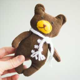 Handmade Brown Teddy Bear Stuffed Doll - Snowflake Scarf, Fabric Basket