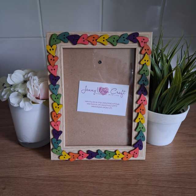 Rainbow Wooden Heart Button Photo Frame 5 X 7 Inches - image 1