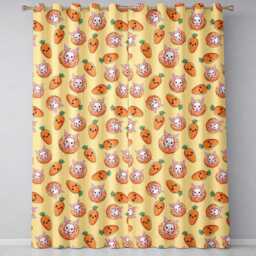 Cute Kawaii Bunny With Carrot Donut Seamless Pattern Yellow Background Readymade Eyelet Ring Top Thermal 100% Blackout Curtains - thumbnail 2