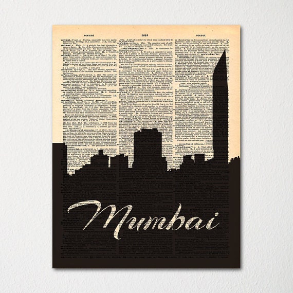 Mumbai India City Skyline Dictionary Art Print/Cityscape Poster Travel Decor