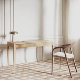 Mid-Century Modern Oak Desk With Brass Details, Solid Wood Office - thumbnail 2