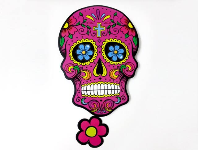 Big Fuchsia Sugar Skull - Day Of The Dead -Dia De Los Muertos Calavera Pendulum Wall Clock Deco - image 1
