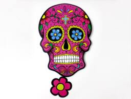 Big Fuchsia Sugar Skull - Day Of The Dead -Dia De Los Muertos Calavera Pendulum Wall Clock Deco