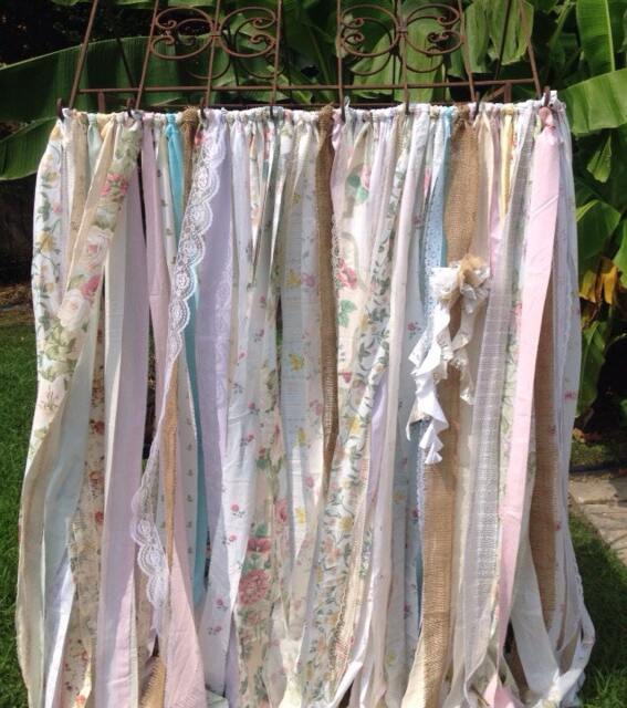 Rustic Garland Burlap & Lace Boho Ribbon Fabric Backdrop - Farmhouse Nursery, Curtain Shabby Chic Wedding - image 1
