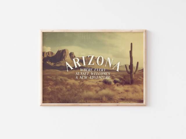 Retro Arizona Travel Print Desert Landscape Typography Poster - image 1