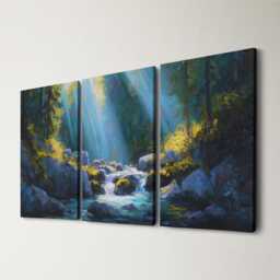 Vibrant Canvas Wall Art Nature Waterfall Painting Triptych Home Decor For Living Room, Bedroom Botanical & Garden Hanging - thumbnail 1