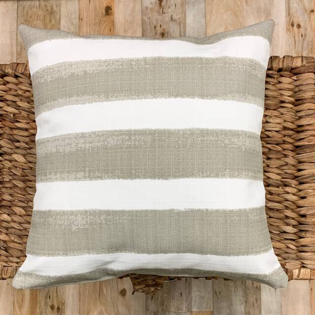 striped Outdoor Pillow Cover, Neutral Taupe & White, Water Resistant - image 1