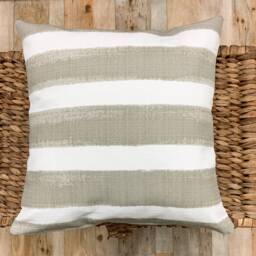 striped Outdoor Pillow Cover, Neutral Taupe & White, Water Resistant - thumbnail 1