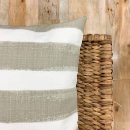 striped Outdoor Pillow Cover, Neutral Taupe & White, Water Resistant - thumbnail 3