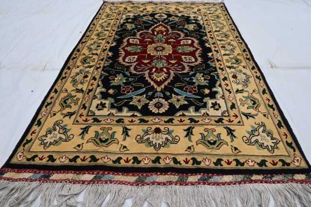 Beige 3'5x5'3 Ft Tribal Afghan Handmade Wool Rug, Medallion Heriz Area Turkmen Hand Knotted 3x5 Kitchen Bedroom Rug - image 1