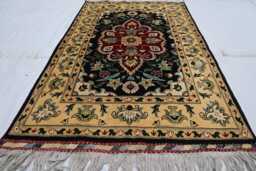 Beige 3'5x5'3 Ft Tribal Afghan Handmade Wool Rug, Medallion Heriz Area Turkmen Hand Knotted 3x5 Kitchen Bedroom Rug - thumbnail 1