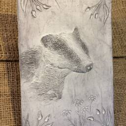 Badger Wall Sculpture, Badger Plaque, Composite Stone, Ornament, Kitchen Art, Woodland Animal, Garden Sculpture - thumbnail 2