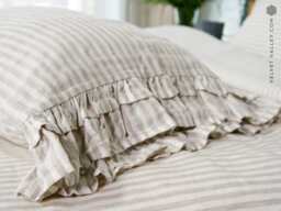 Striped Linen Pillow With Ruffles-Softened Pillow - Off White Standard, Queen, King, Deco, Euro Sizes-Natural Ruffles