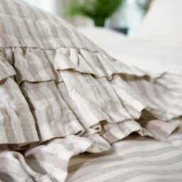 Striped Linen Pillow With Ruffles-Softened Pillow - Off White Standard, Queen, King, Deco, Euro Sizes-Natural Ruffles - thumbnail 3