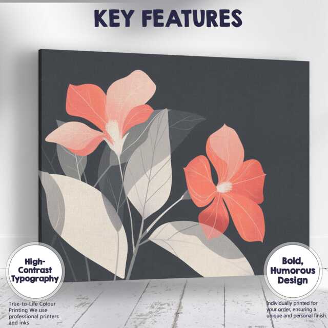 Coral Pink Blossom Floral Illustration Dark Botanical Elegance Canvas Wall Art Print Decor Picture Ready To Hang - image 1