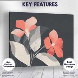 Coral Pink Blossom Floral Illustration Dark Botanical Elegance Canvas Wall Art Print Decor Picture Ready To Hang - thumbnail 1