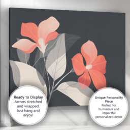 Coral Pink Blossom Floral Illustration Dark Botanical Elegance Canvas Wall Art Print Decor Picture Ready To Hang - thumbnail 3