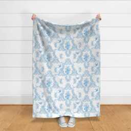 Decorative Toile Throw Blanket - Floral Birds Pale Blue Damask Botanical Nature Willa Neptune 1 By Lilyoake - thumbnail 3