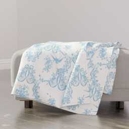 Decorative Toile Throw Blanket - Floral Birds Pale Blue Damask Botanical Nature Willa Neptune 1 By Lilyoake - thumbnail 1