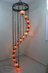 15 Ball Turkish Mosaic Chandelier, Large Globes, Fire - thumbnail 1