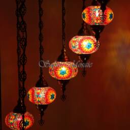 15 Ball Turkish Mosaic Chandelier, Large Globes, Fire - thumbnail 3