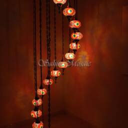 15 Ball Turkish Mosaic Chandelier, Large Globes, Fire - thumbnail 2