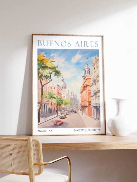 Buenos Aires Travel Poster, Argentina Print, Art, Colourful Decor, Gift - image 1