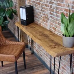 Firsby Live Edge Small Desk Console Table Hairpin Legs Rustic Hallway 34cm Width - thumbnail 3