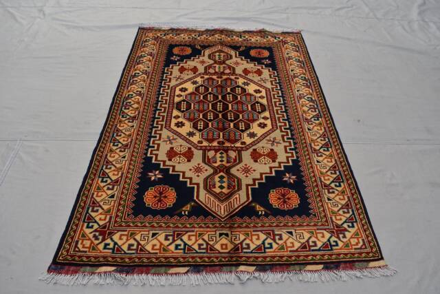 5.8 X 3.8 Afghan Tribal Kazak Area Ruh Blue Design Hand Knotted Rug Turkmen Handmade Oriental Living Room - image 1